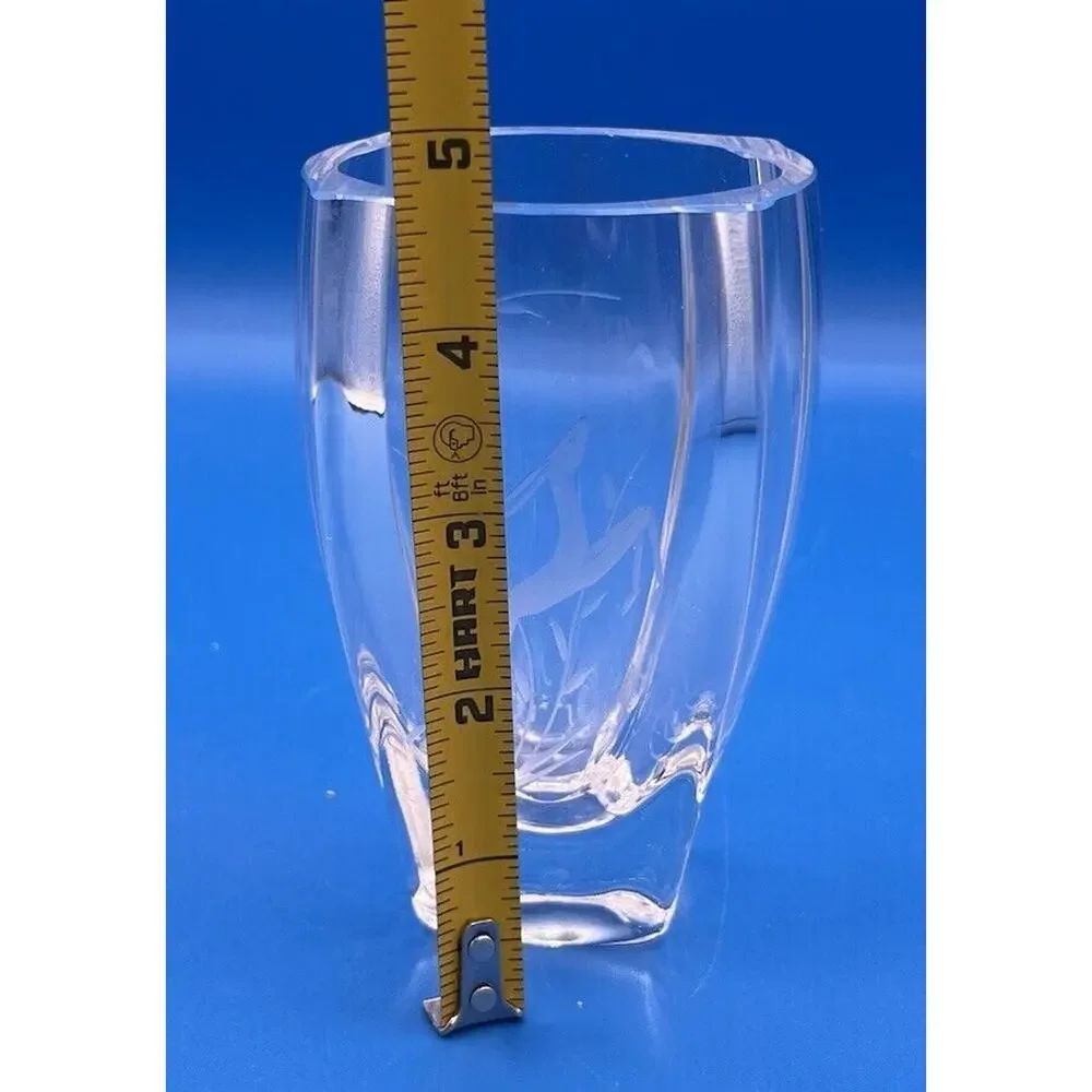Vintage Skruf Sweden Etched Crystal Vase Deer‎ Prancing Wheat Grass *Pre-Owned*